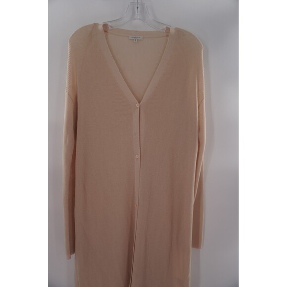Lafayette New York 148 Tan Ribbed Cotton V Neck Front Button Duster Sweater Sz S - Picture 4 of 12